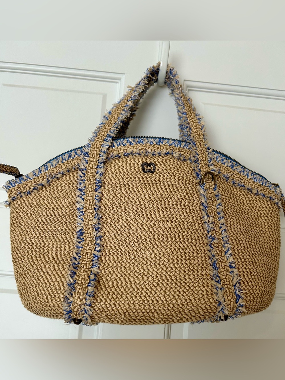 Eric Javits Natural Straw Tote with Blue Trim - Picture 2 of 10